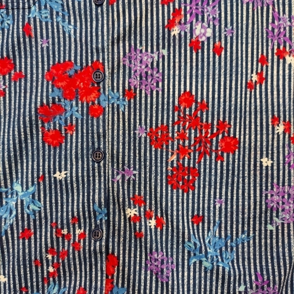 French Laundry Womens Size M Blue Floral Striped Button Front Blouse Long Sleeve - Picture 2 of 14